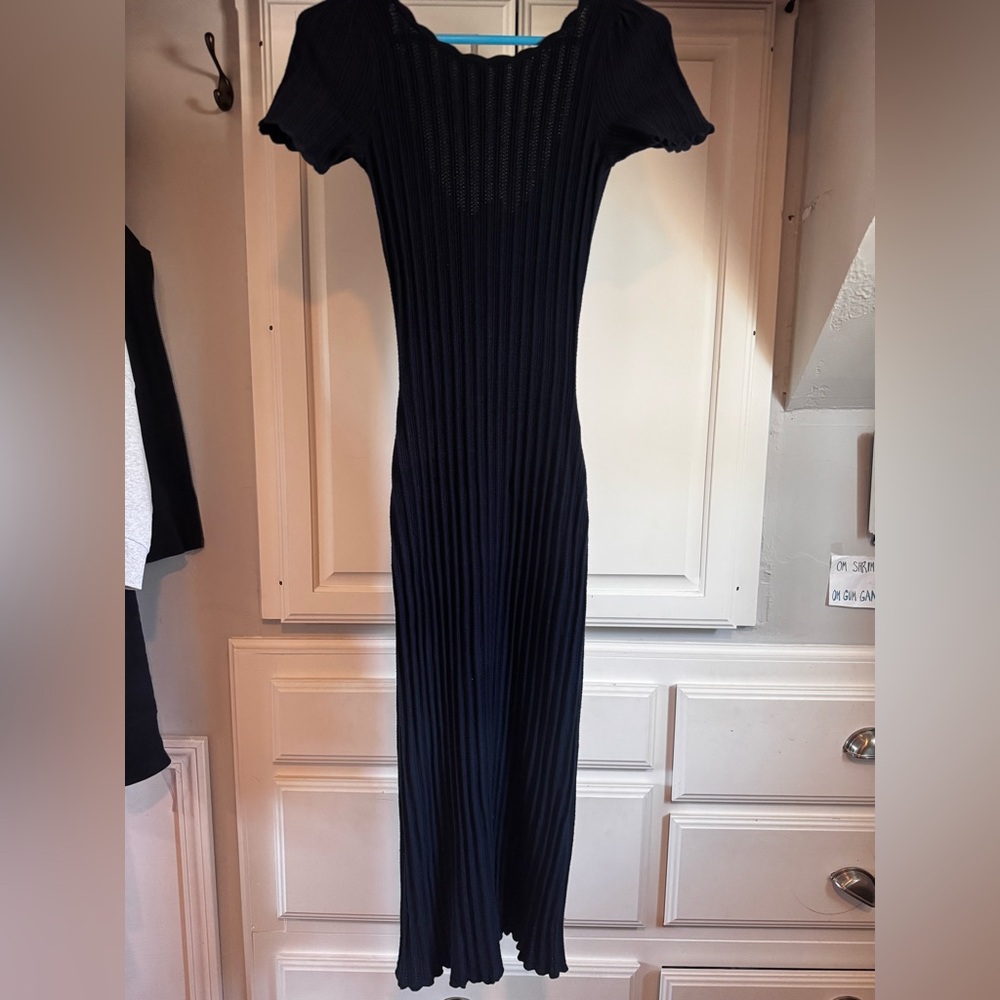SEZANE navy ribbed dress. Low back and